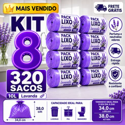 Kit 8 Rolos Sacos de Lixo Perfumados Lavanda 10L Pia Banheiro Neutraliza Odores Mau Cheiro Resistente