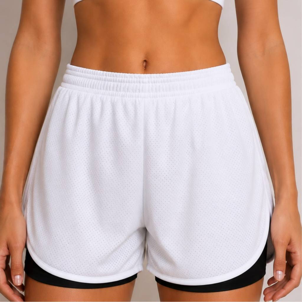 Short Feminino Duplo Treino Corrida Fitness Dryfit Poliamida Compressao Confortável 2 em 1 Academia Curto