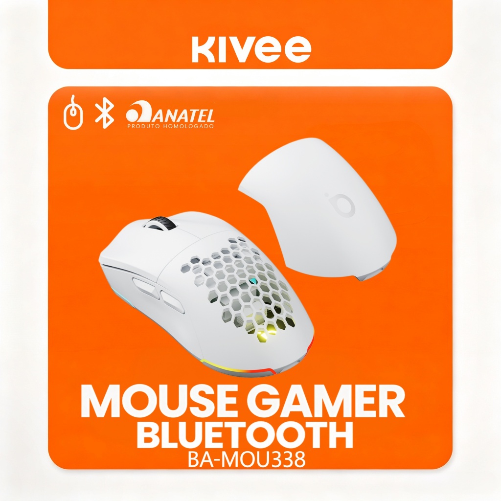Kivee X Basike Mouse Gamer Sem Fio RGB 3 Modos 2.4GHz + Bluetooth 5.1, 12000 DPI Recarregável Ergonômico com Luz LED