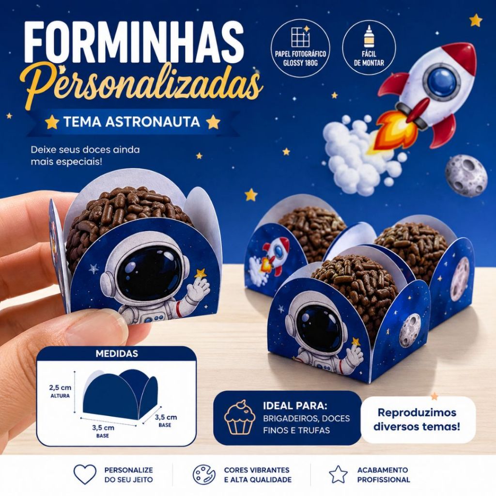 Forminhas para Doces Astronauta Personalizada no Tema | Lembrancinha de Festa | Aniversário