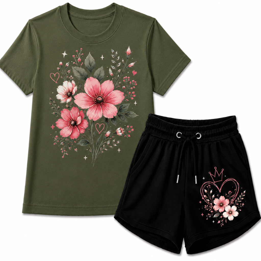 CONJUNTO INFANTIL FEMININO DE BERMUDA COM CAMISETA ESTAMPADA