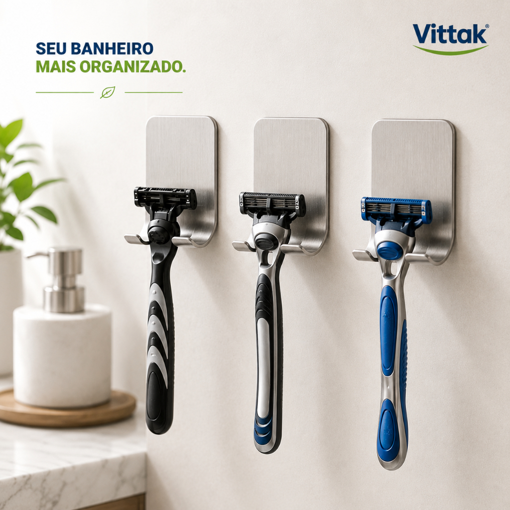 Vittak Suporte Porta Lâmina Barbear Inox Aparelho Gillette Gilete Barbeador Dupla Face Cola - 1, 2, 5 ou 10 unidades