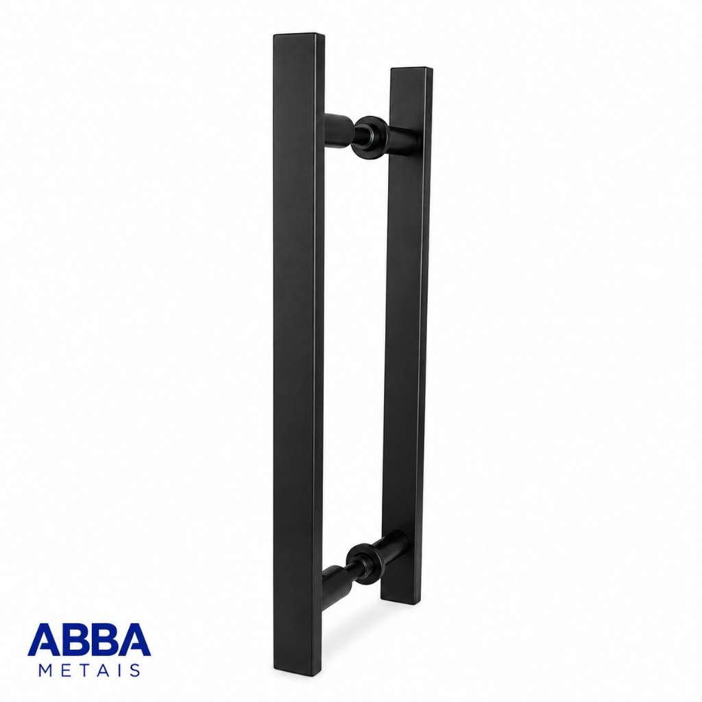 Puxador Quadrado Para Portas Vidro Madeira Preto Maciço 30CM Duplo Metal Robusto Inoxidável