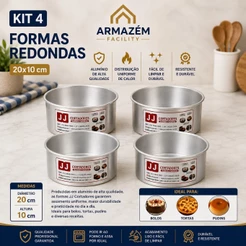 Kit C/4 Forma de Bolo Redonda 20x10 Aluminio