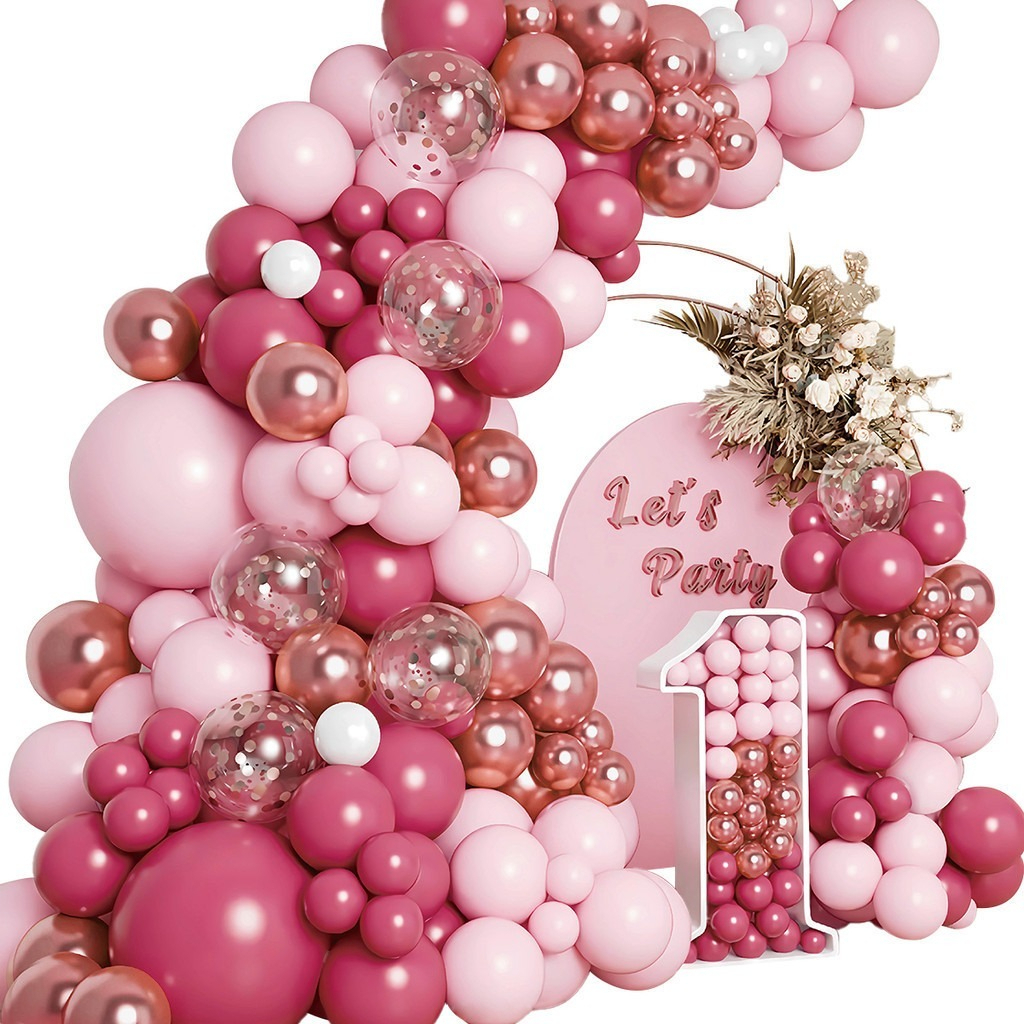 Kit Balões Rosa Rose Gold 145 Peças Arco Desconstruído para Aniversário Casamento Festa