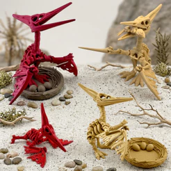 Brinquedo Pteranodon Esqueleto Articulado com Peixinho Opção Ninho Jurassic Fóssil Dino World