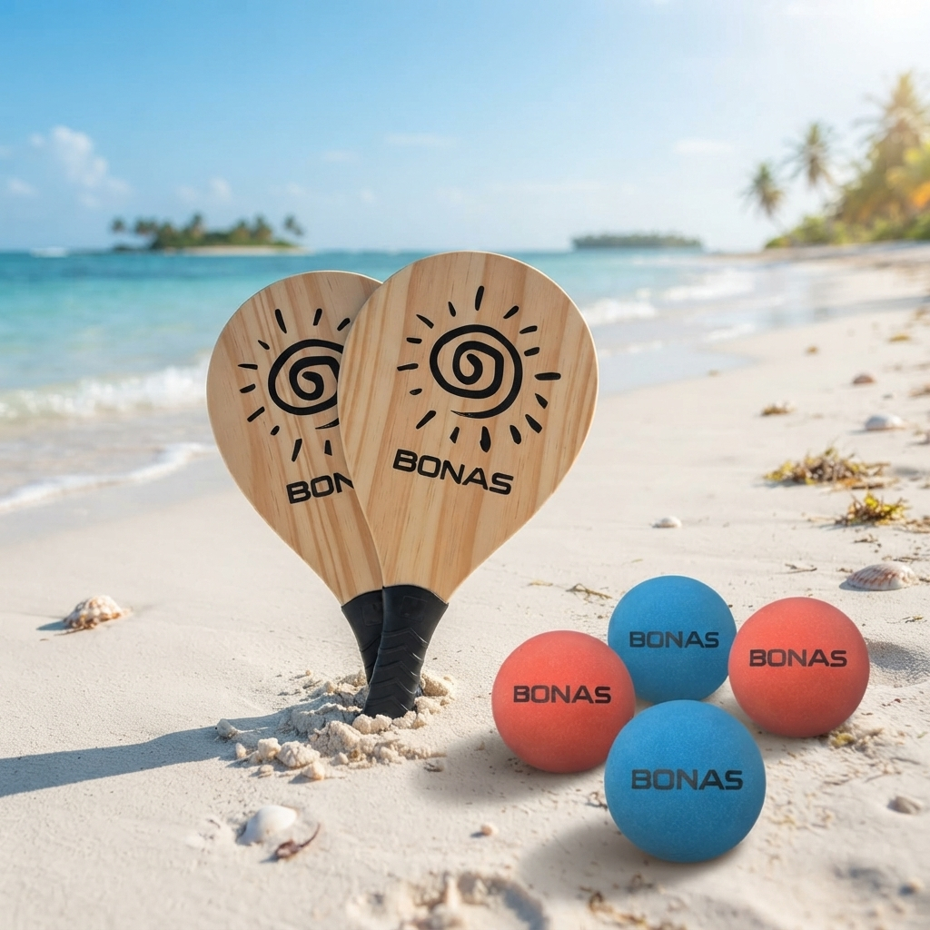 Raquete Frescobol com 2 ou 4 Bolinhas Tenis de Praia BONAS Bola de Borracha Semi Profissional