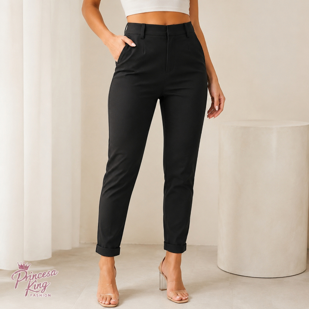 Calça Alfaiataria Feminina Cintura Alta Com Pença Casual e Social do P ao GG