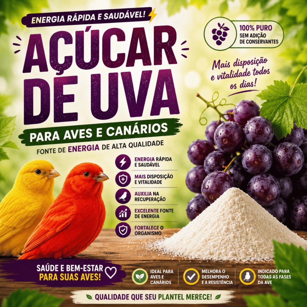 Açúcar de Uva para Pássaros Canários mais Energia Desempenho Muda de Penas