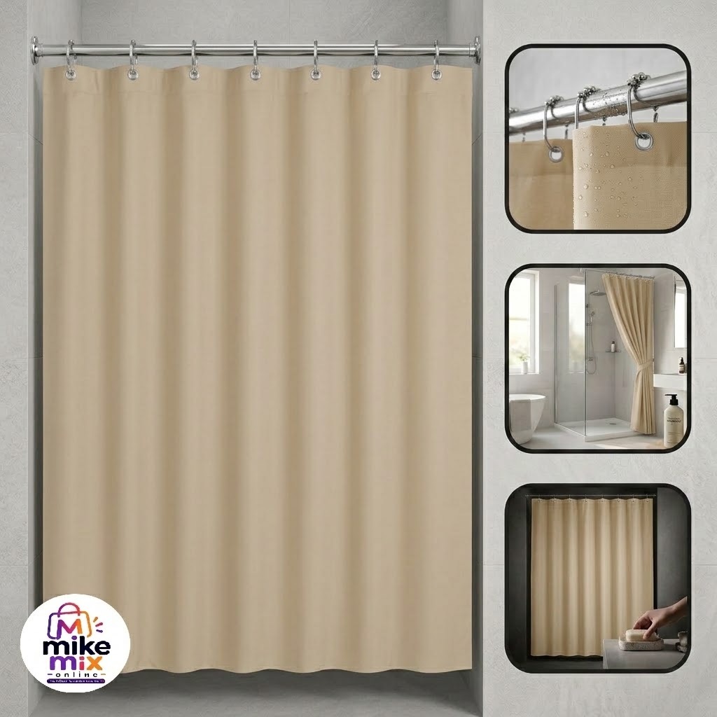 Cortina de Box Vinil Bege Banheiro Com Ganchos Cortina para Box Impermeável PVC Chuveiro Banheiro Moderna