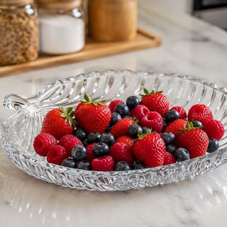 Petisqueira Prato Folha de Vidro 20cm para Frios Doces Frutas Mesa Posta ou Decoração | 1, 2 ou 3 Unidades