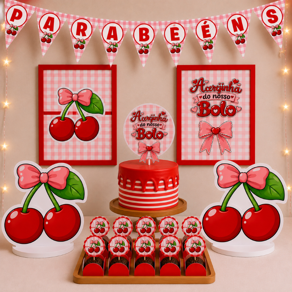 ENVIO RÁPIDO Kit festa Cerejinha - Cereja | Personalizado Bolinho Aniversário Lembrancinha Mini kit