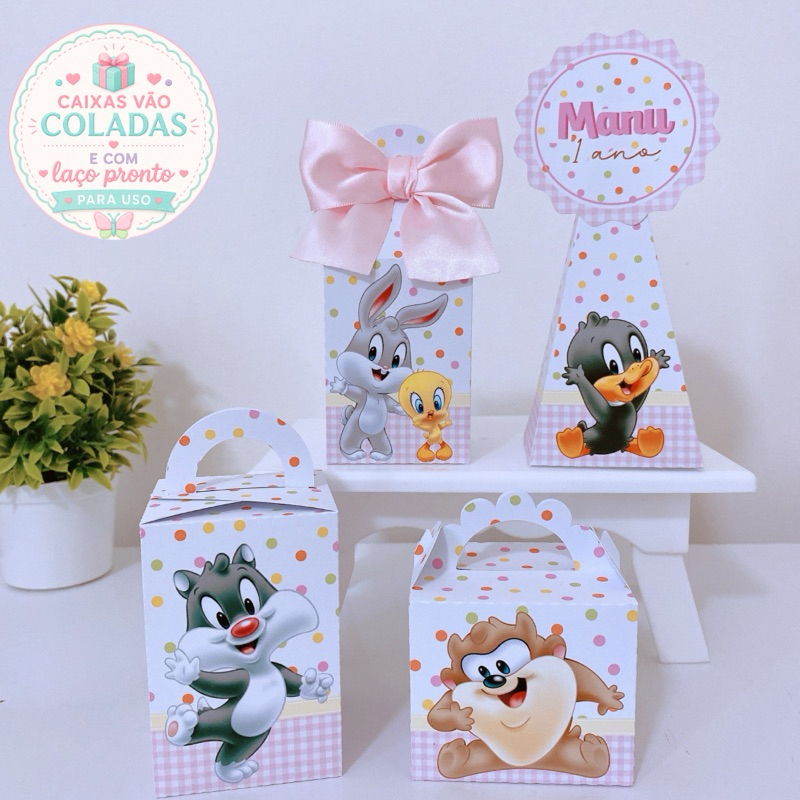 Kit Festa Baby Looney Tunes ROSA Caixinhas Personalizadas Aniversário Lembrancinhas infantil Aniversário
