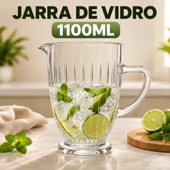 JARRA DE VIDRO CRISTAL 1.1L VISTA HOME COM ALÇA PARA SERVIR ÁGUA SUCOS E VITAMINAS