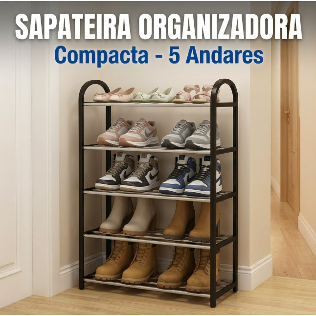 Sapateira 5 Andares Organizador de Sapatos 5 Prateleiras Compacta Desmontável Multiuso