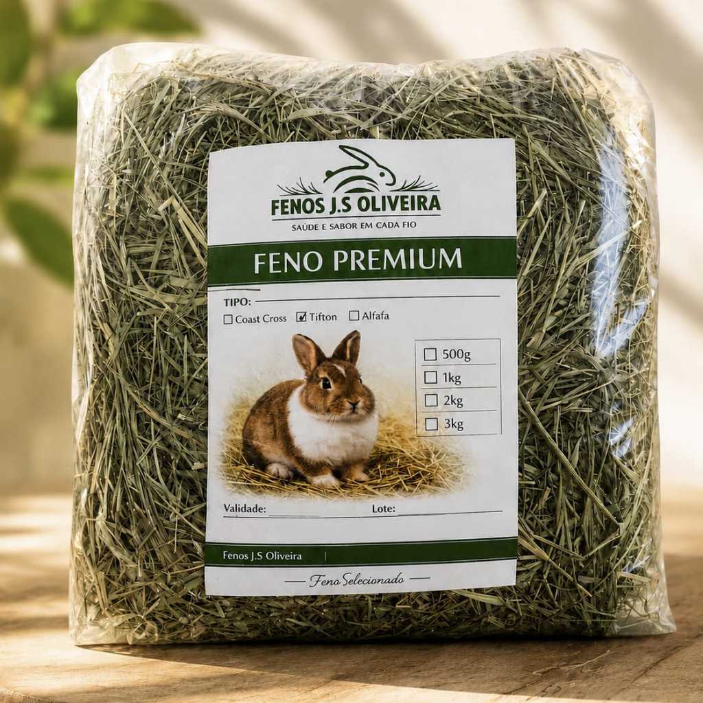 4KG de Feno Tifiton Premium, para coelhos, porquinhos da índia, etc...