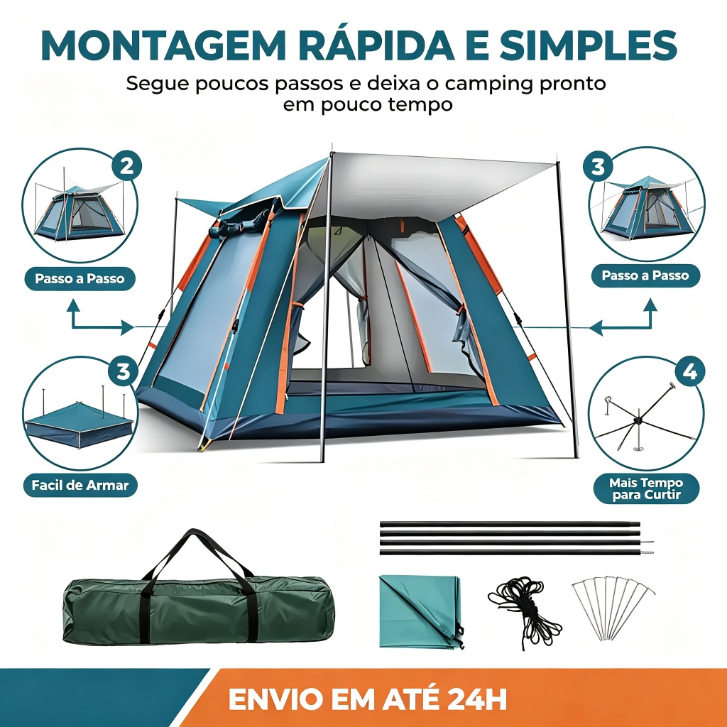 Camping Tent 4/5 People Large Balcony Barraca De Acampamento Grande Para Pessoas 215x215x145cm PortáTil 5 Praia Varanda — imagem 2 de 2
