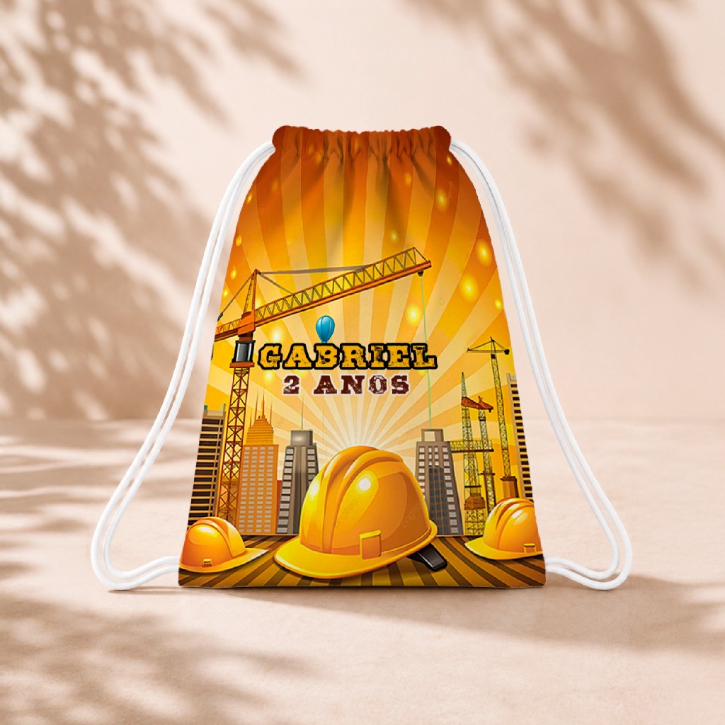 10 Mochila Personalizada 18x26 Sacolinhas Festa Aniversário Lembrancinha Construção Civil M2