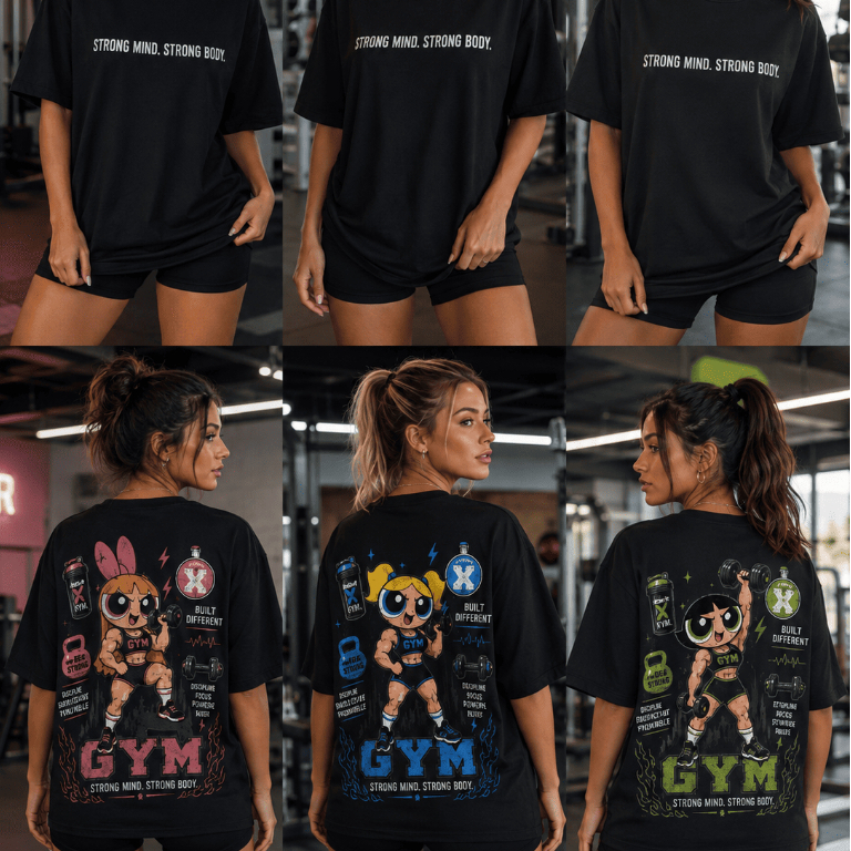 Kit 3 Camisetas Femininas Oversized Academia Fitness Musculação T-Shirt Estampada Treino Streetwear