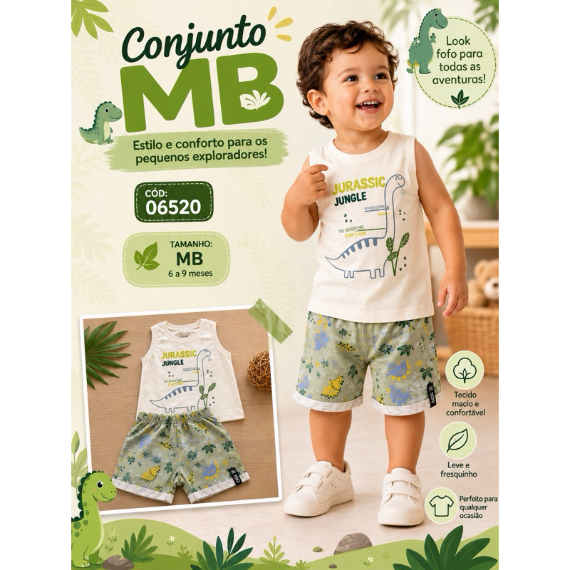 conjunto masculino Mb elian fresquinho confortável dinossauro