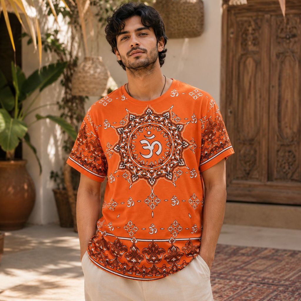 Camisa indiana estampa Om malha fresca original