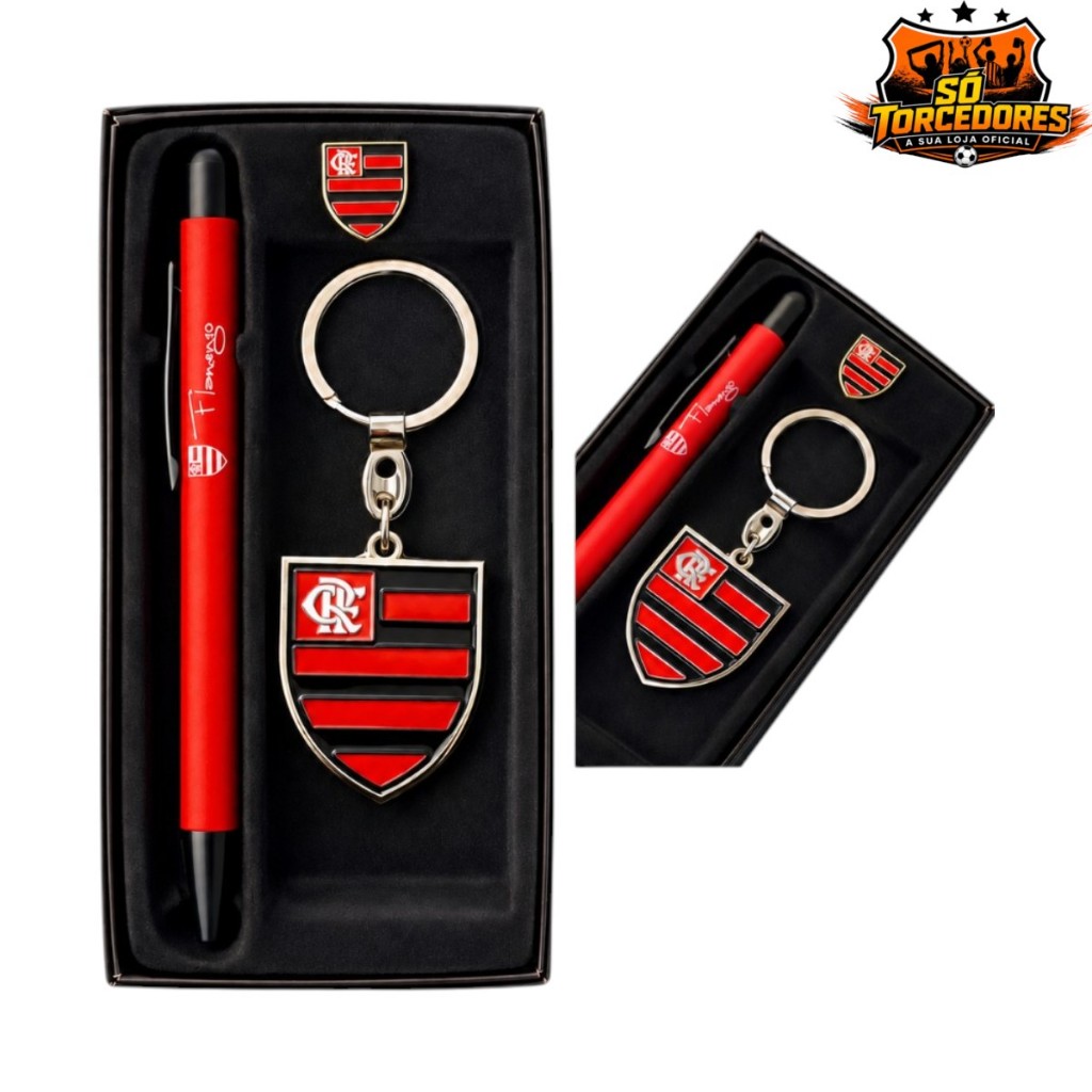 KIT FLAMENGO CANETA, CHAVEIRO E BOTON PRODUTO OFICIAL