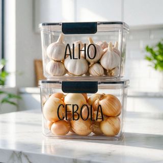 Organizador Multiuso de Geladeira 1,9L - Pote Hermético com Etiqueta, Porta Alho | Avulso ou Kit