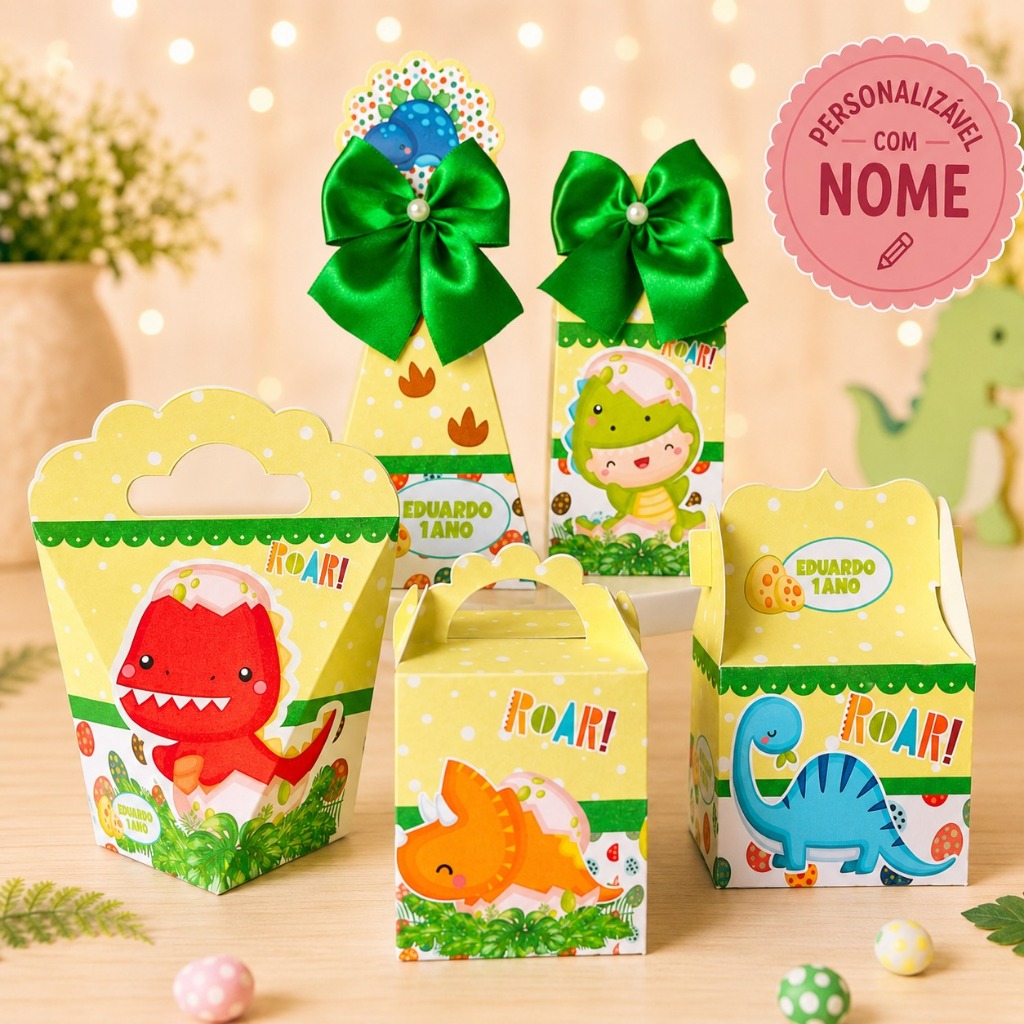 Kit Caixas Dinossauro Dino Baby Cute Lembrancinhas Festa Infantil Aniversário Mimo