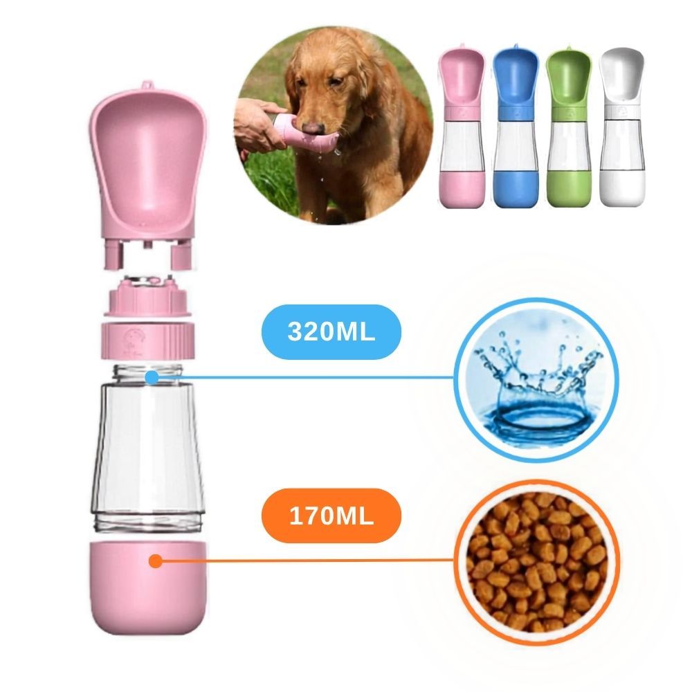 Bebedouro E Comedouro Portatil Pet Garrafa De Agua Para Cachorros E Gatos 2 Em 1