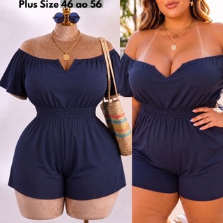 Macaquinho Plus Size Feminino Curto Ombro a Ombro Elegante Modela Afina Cintura 46 ao 56