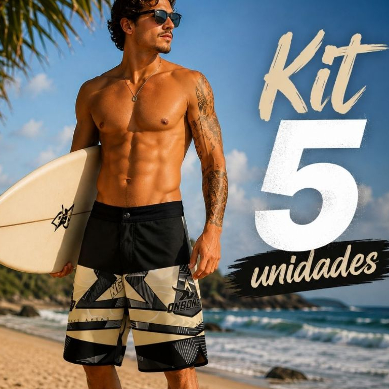 Bermuda Surf Masculina Elastano Premium Kit com 5 Unidades Sortidas