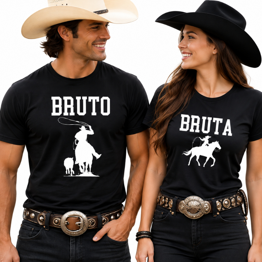 Kit Casal Camiseta Bruto e Bruta Cowboy Cowgirl Moda Agro Country Festa de Peão Rodeio Namorado Presentes
