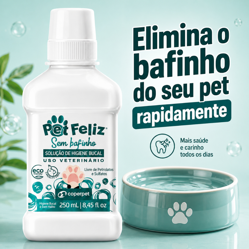 Acabe Com o Mau Hálito Do Seu Pet Tratamento rápido e efetivo Solução Bucal Sem Bafinho Feliz