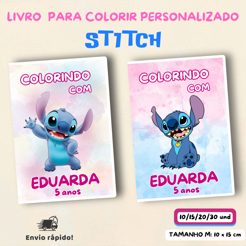 Kit 10-30 Livro para Colorir Personalizado STITCH 10x15 -M- Lembrancinha Aniversário Infantil-Revista Livrinho Colorir