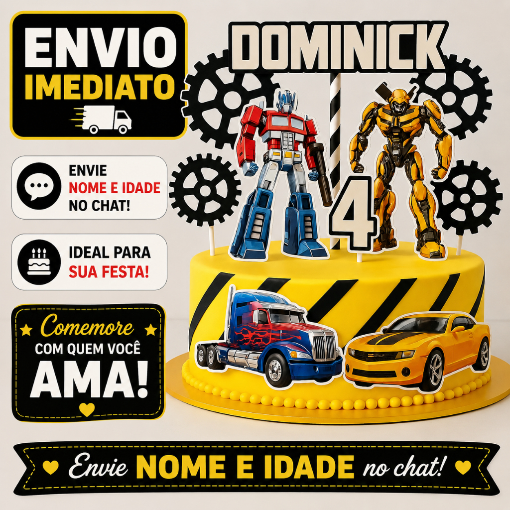 Envio rápido topo de bolo personalizado Topper de bolo tema transformes