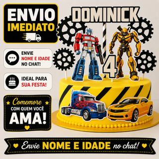 Envio rápido topo de bolo personalizado Topper de bolo tema transformes