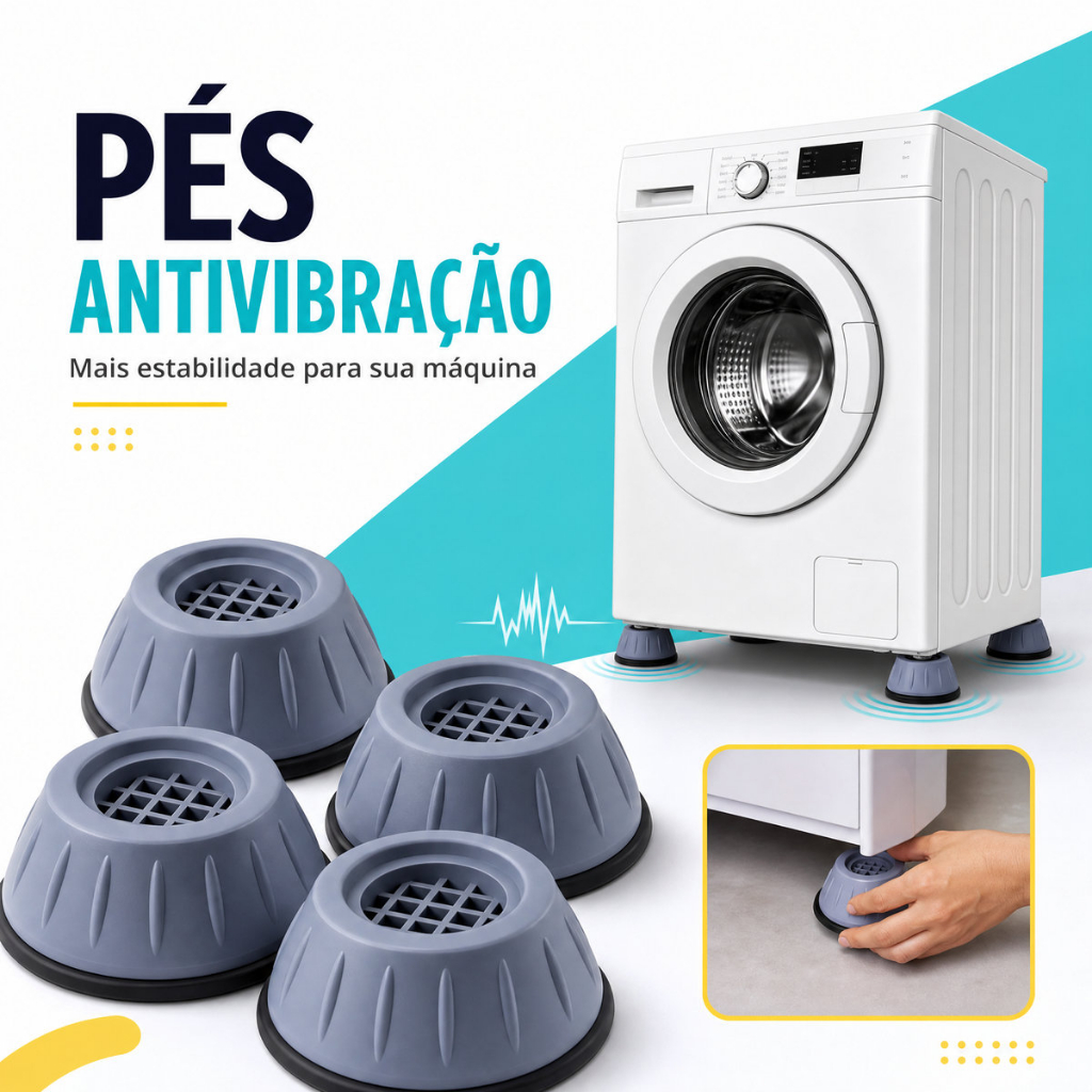 4 Pés para Maquina De Lavar e Secar Nivelador Anti Vibração. Antiderrapante e com redução de ruído