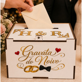 Caixa Pix dos Noivos Personalizada Casamento MDF | Caixa Lua de Mel | Gravata do Noivo | Sapatinho da Noiva | Cofrinho