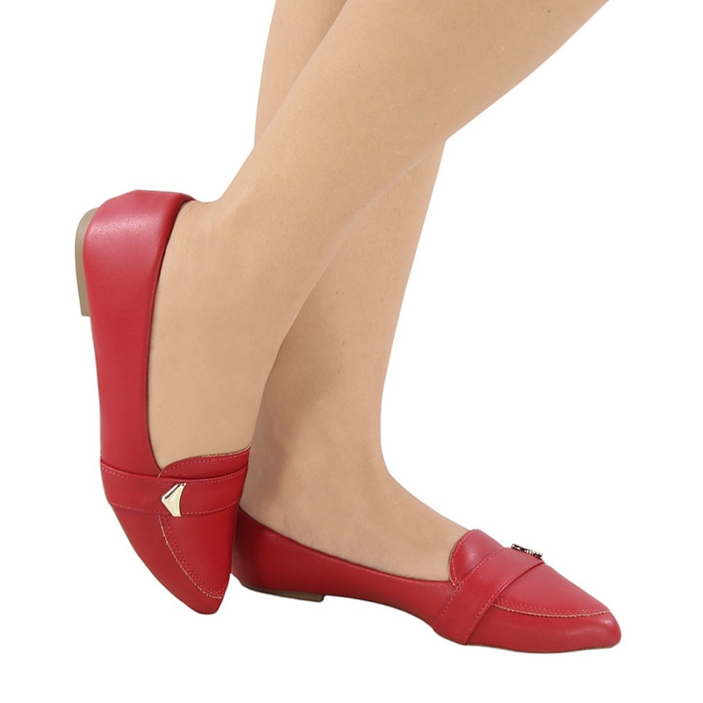 Sapatilha Mocassim Feminina Bico Fino Fivela Dourada Elegante Confortável Casual