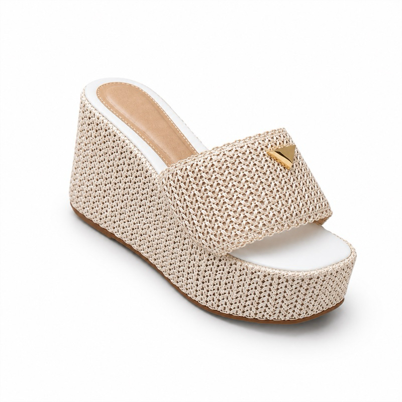 Sandália Plataforma Feminina Tamanco Palha Anabela Confortável Elegante Casual