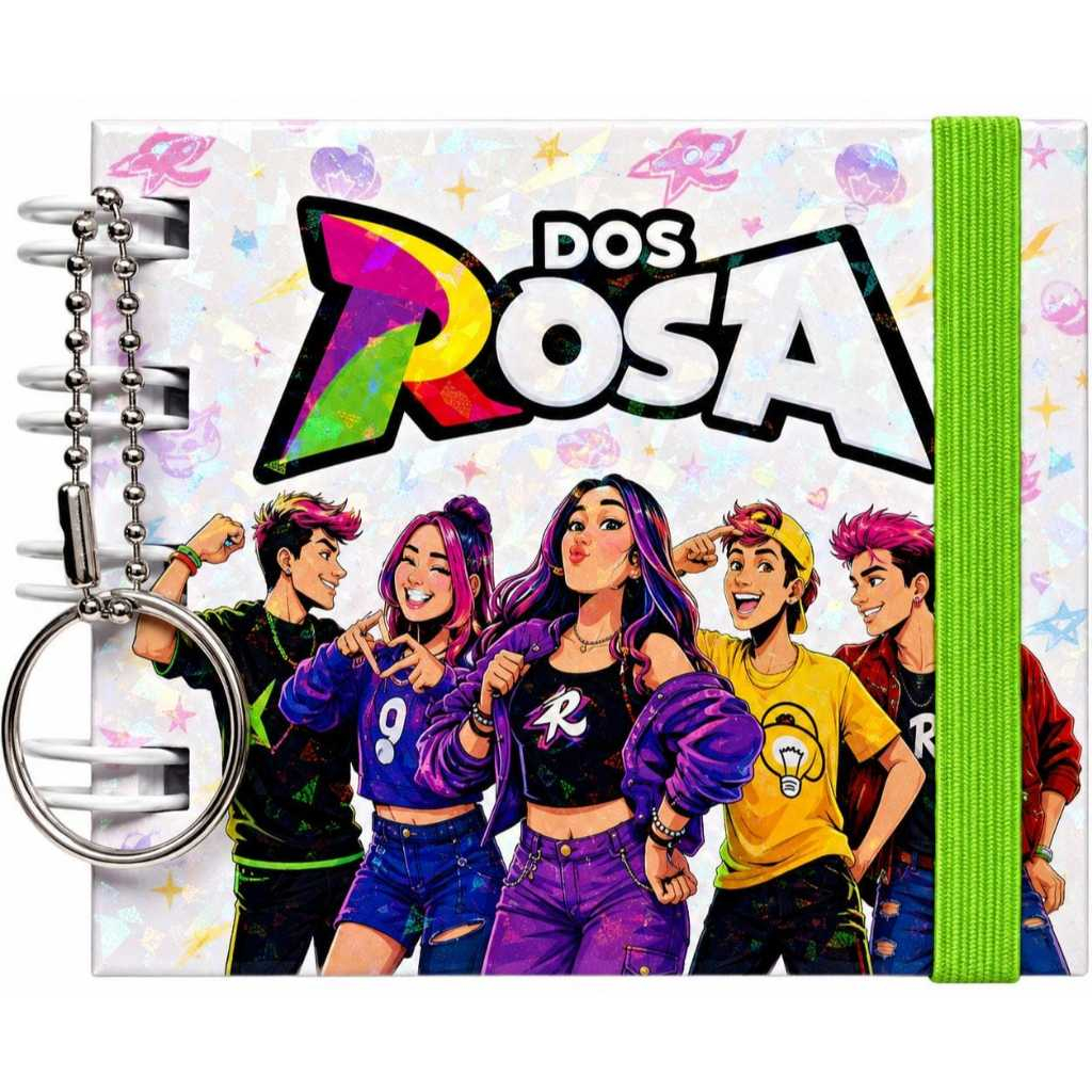 Mini Dos Rosa / Caderno e Chaveiro de Colorir Dos Rosa/ Emily /Capa dura c Plastificação Holográfica / Presente Criativo