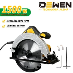 Serra Circular Elétrica 185mm 1500W DEWEN 5000rpm Profissional com Guia Paralela e Sistema de Segurança Duplo