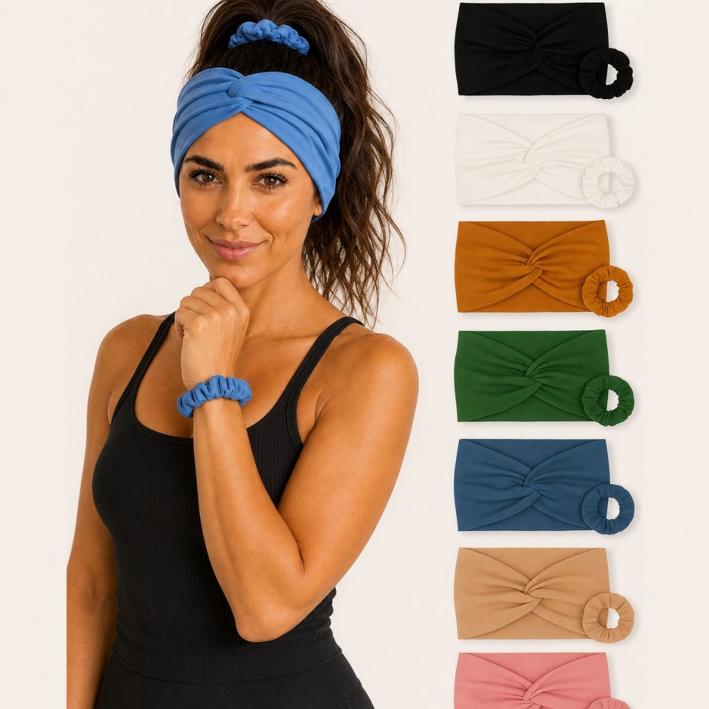 Kit Turbante Tiara de Cabelo  + Rabicó Xuxinha de Cabelo Faixa de Cabelo Tiara de Nó Moda Yoga