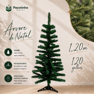 Árvore Natal Pinheiro Verde 1,20 Metros 200 Galhos Luxo Cheia