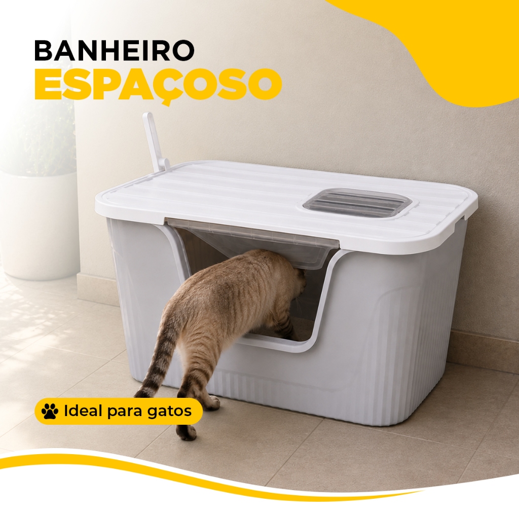 Caixa de Areia Fechada Banheiro de Gatos Grande 80x42x54 ANIMAUX - CINZA