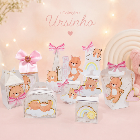 Kit Personalizado Ursinho / caixinhas para Festa Infantil. Chá de Bebê ,Chá Revelação.