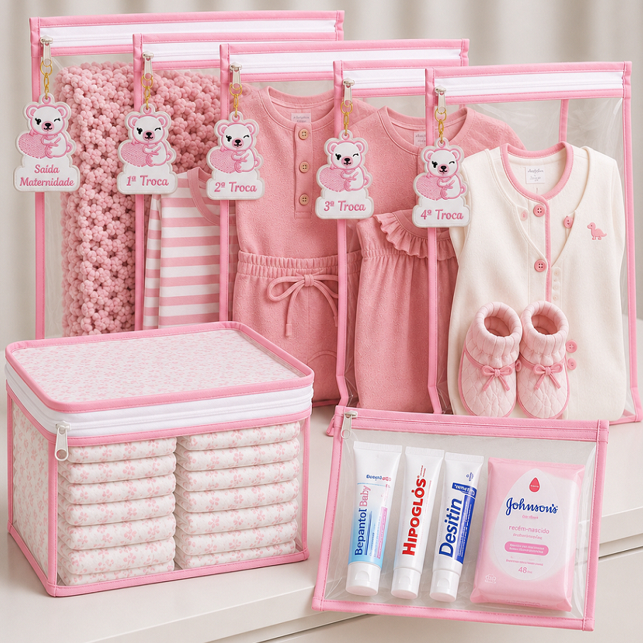 Kit Saquinhos Maternidade Bebê com Tags Organizador Roupas