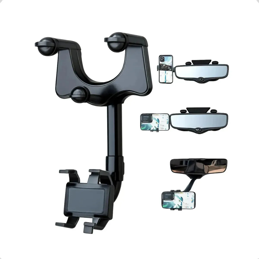 Suporte para Celular Universal de Retrovisor Carro Extensível Giro 360º Ajustável Instalação Todos Celular