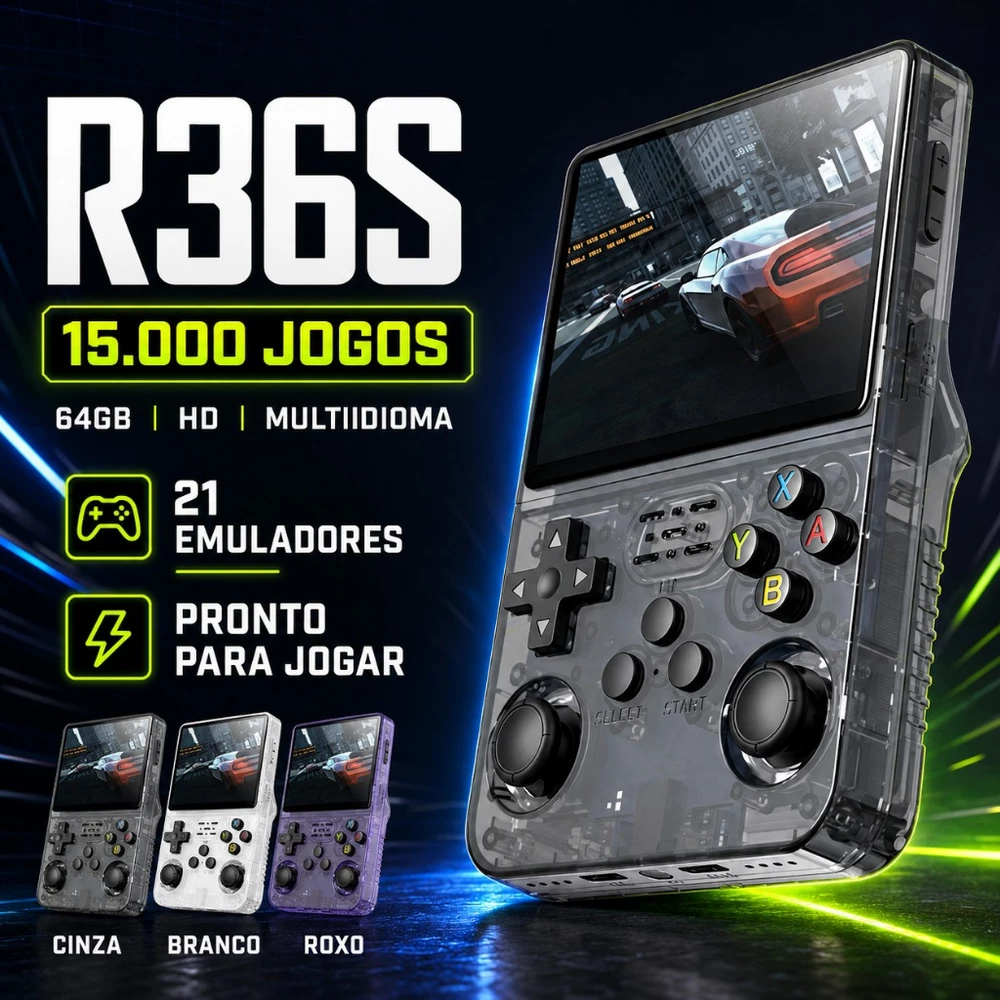 R36S Console Portátil Vídeo Game 15.000+ Jogos Linux Tela IPS 3.5 Polegadas 64GB