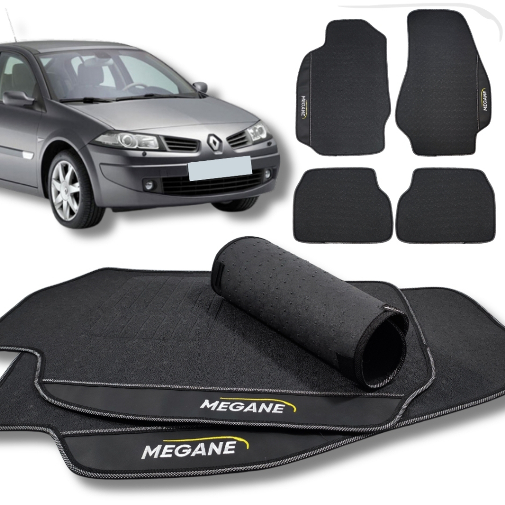 Tapete Megane Emborrachado Premium Tapete Renault Megane Personalizado 4 Peças Preto 2007 a 2011